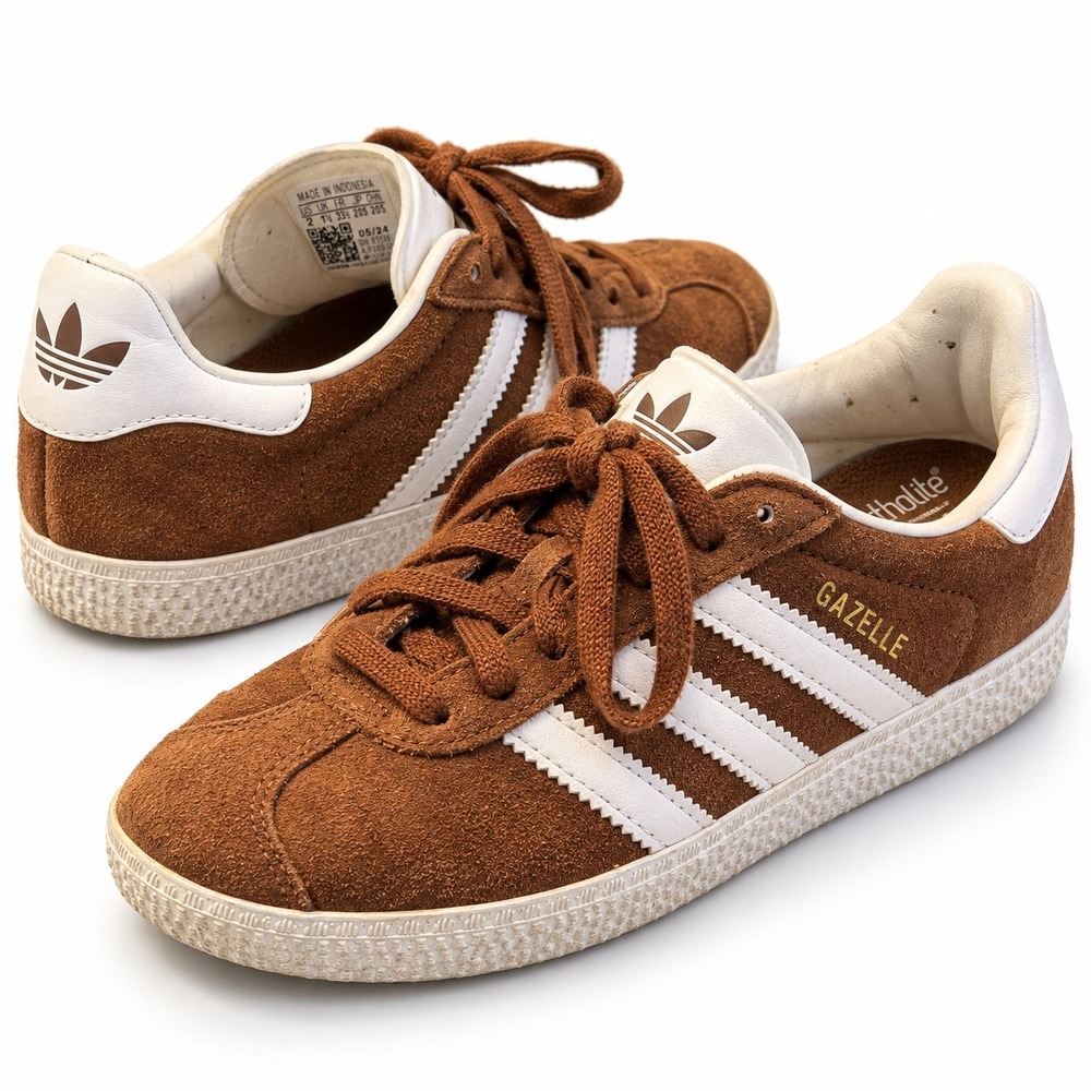 Adidas Gazelle Brown Suede White Stripes Sneakers Size US 2 Kids IF9806